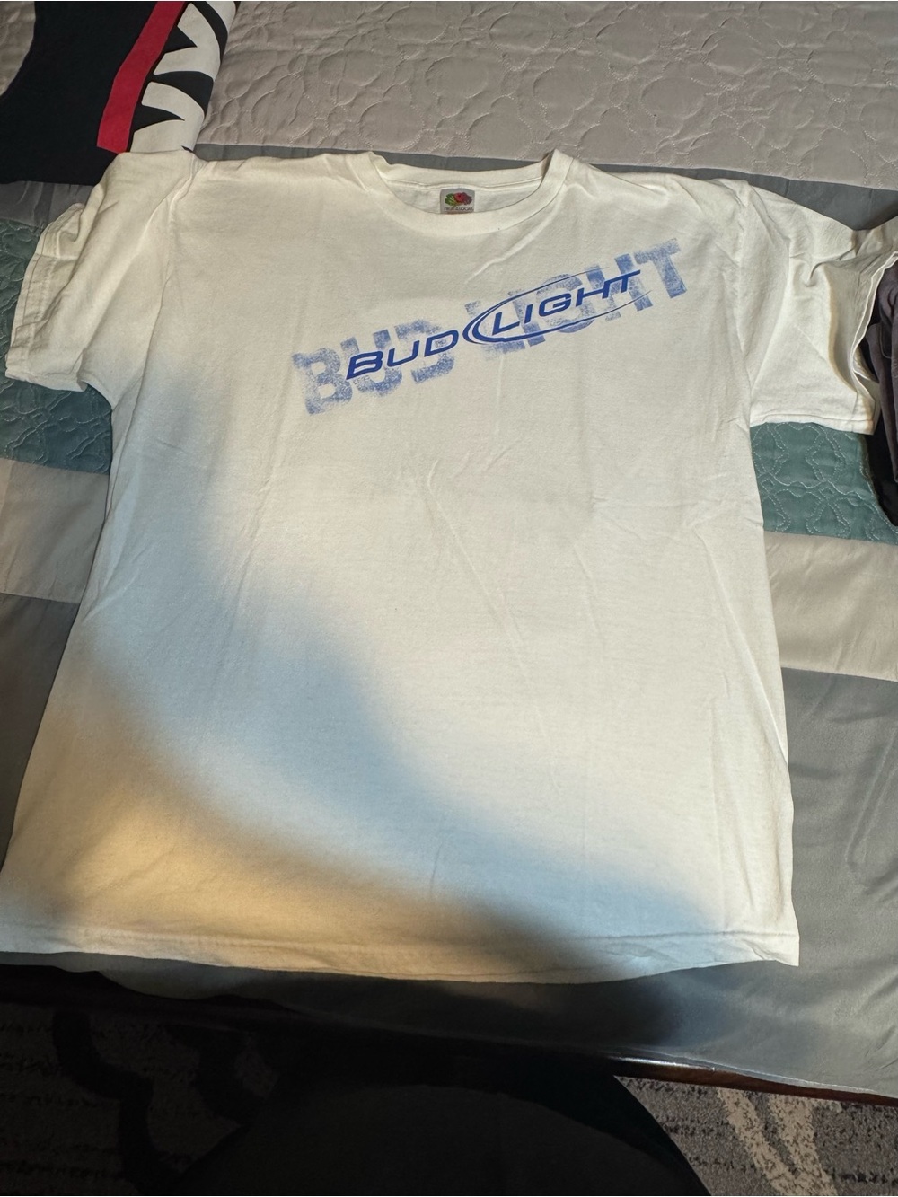 Fruit of the Loom White Tee with Blue Bud Light Logo